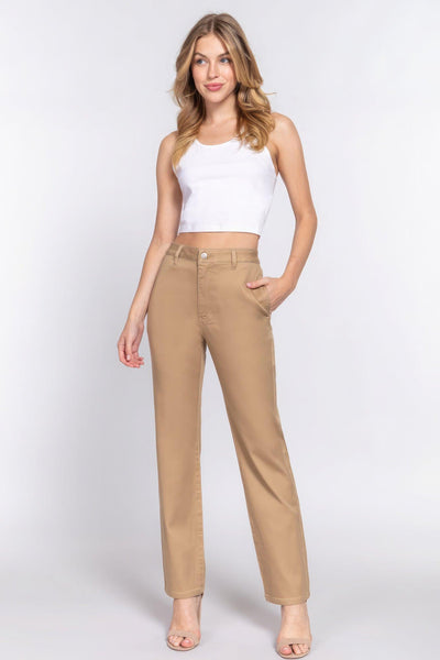 Straight Fit Twill Long Pants - AMIClubwear