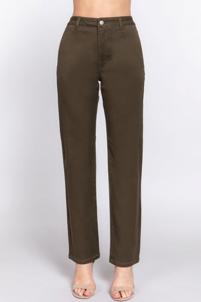 Straight Fit Twill Long Pants - AMIClubwear