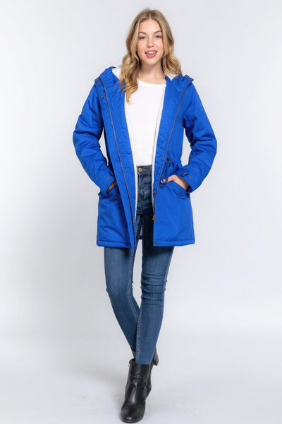 Fleece Lined Fur Hoodie Utility Jacket - AMIClubwear
