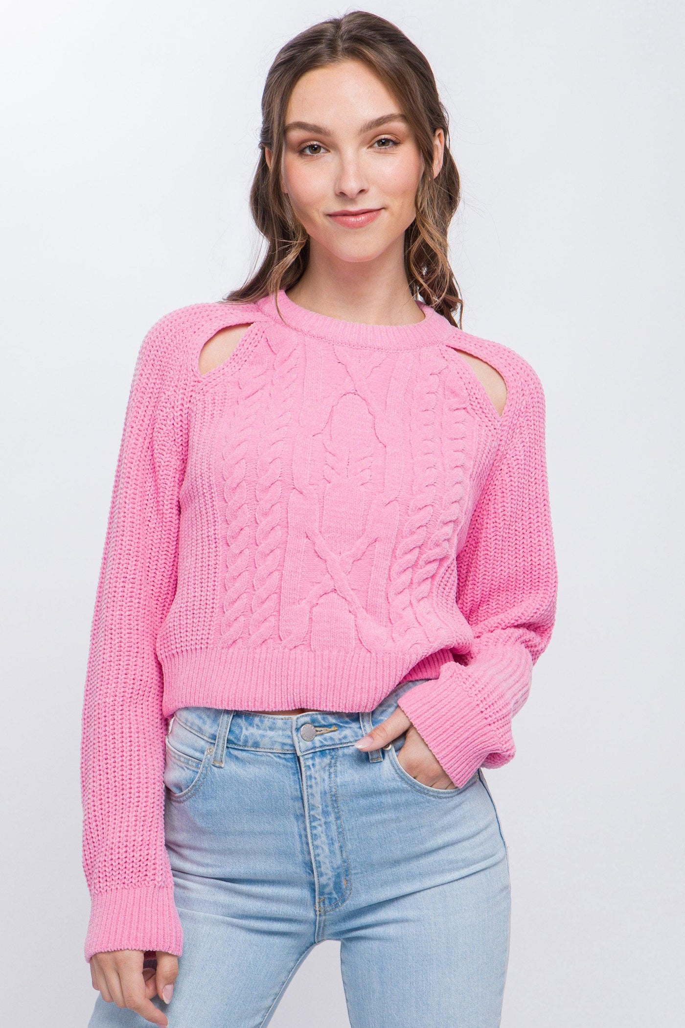 Knit Pullover Sweater With Cold Shoulder Detail - AMIClubwear