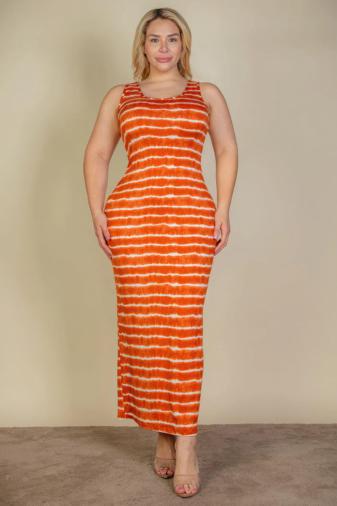 Plus Size Tie Dye Printed Tank Bodycon Maxi Dress - AMIClubwear