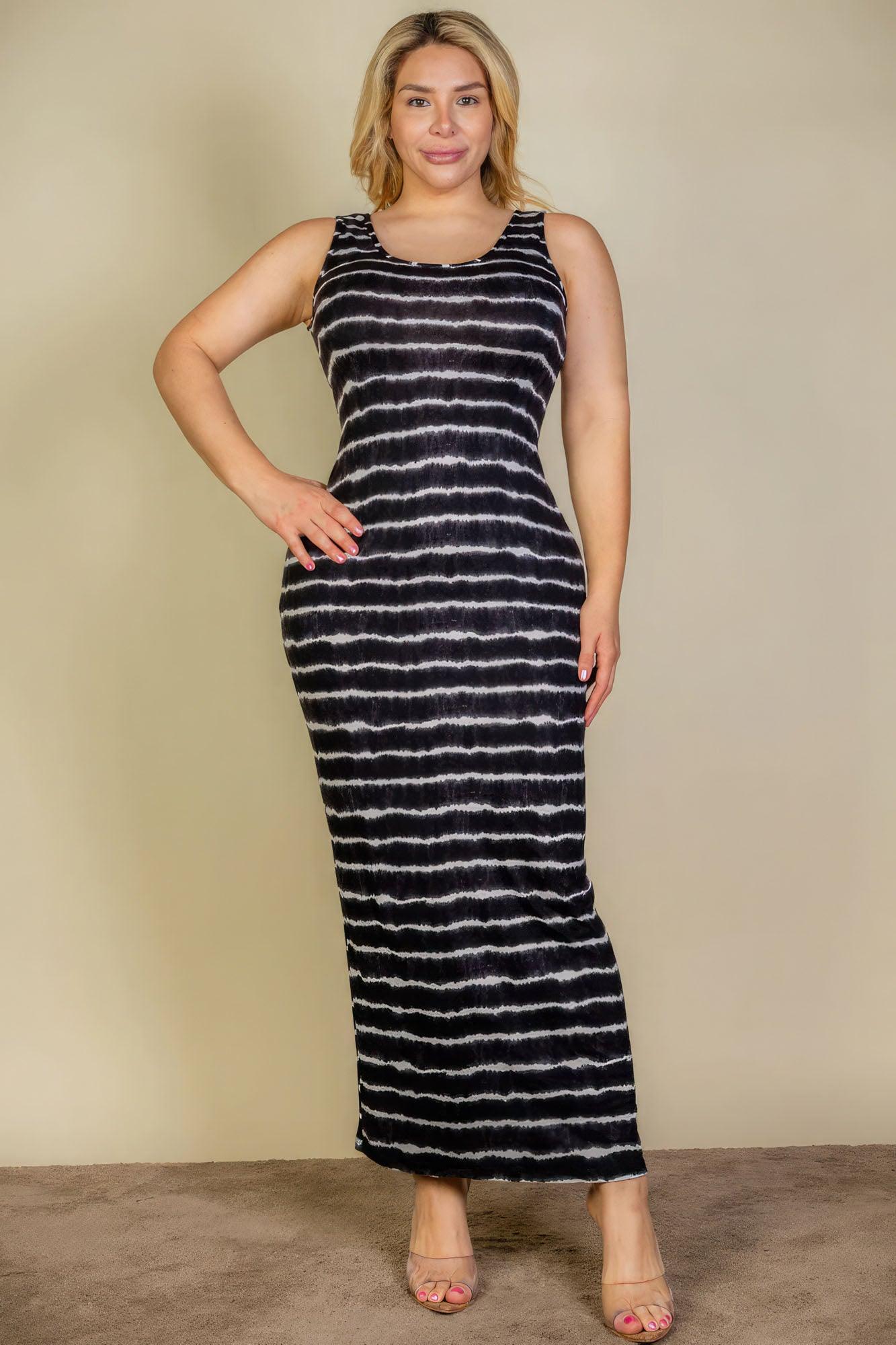 Plus Size Tie Dye Printed Tank Bodycon Maxi Dress - AMIClubwear