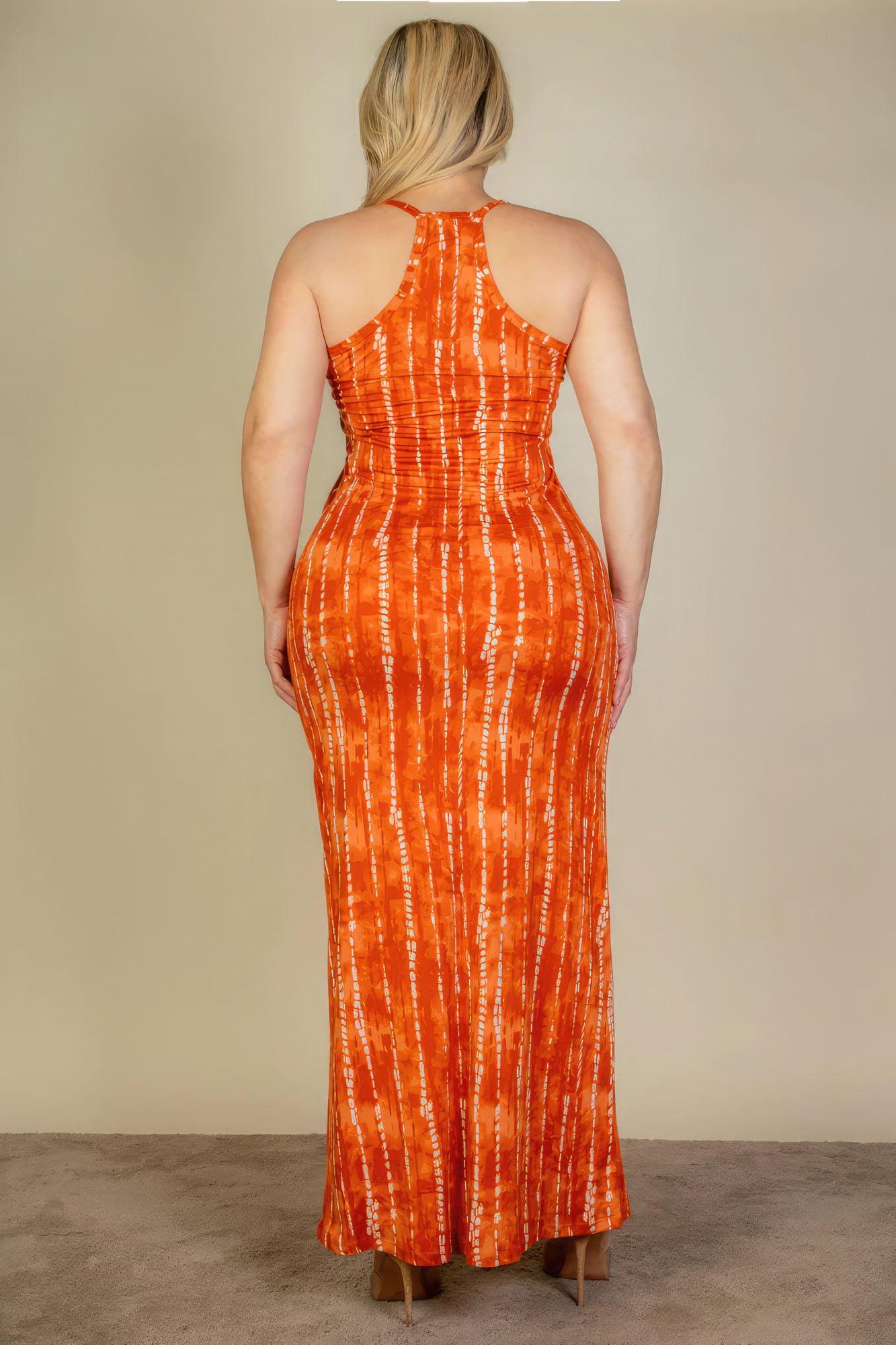 Plus Size Tie Dye Printed Cami Bodycon Maxi Dress - AMIClubwear