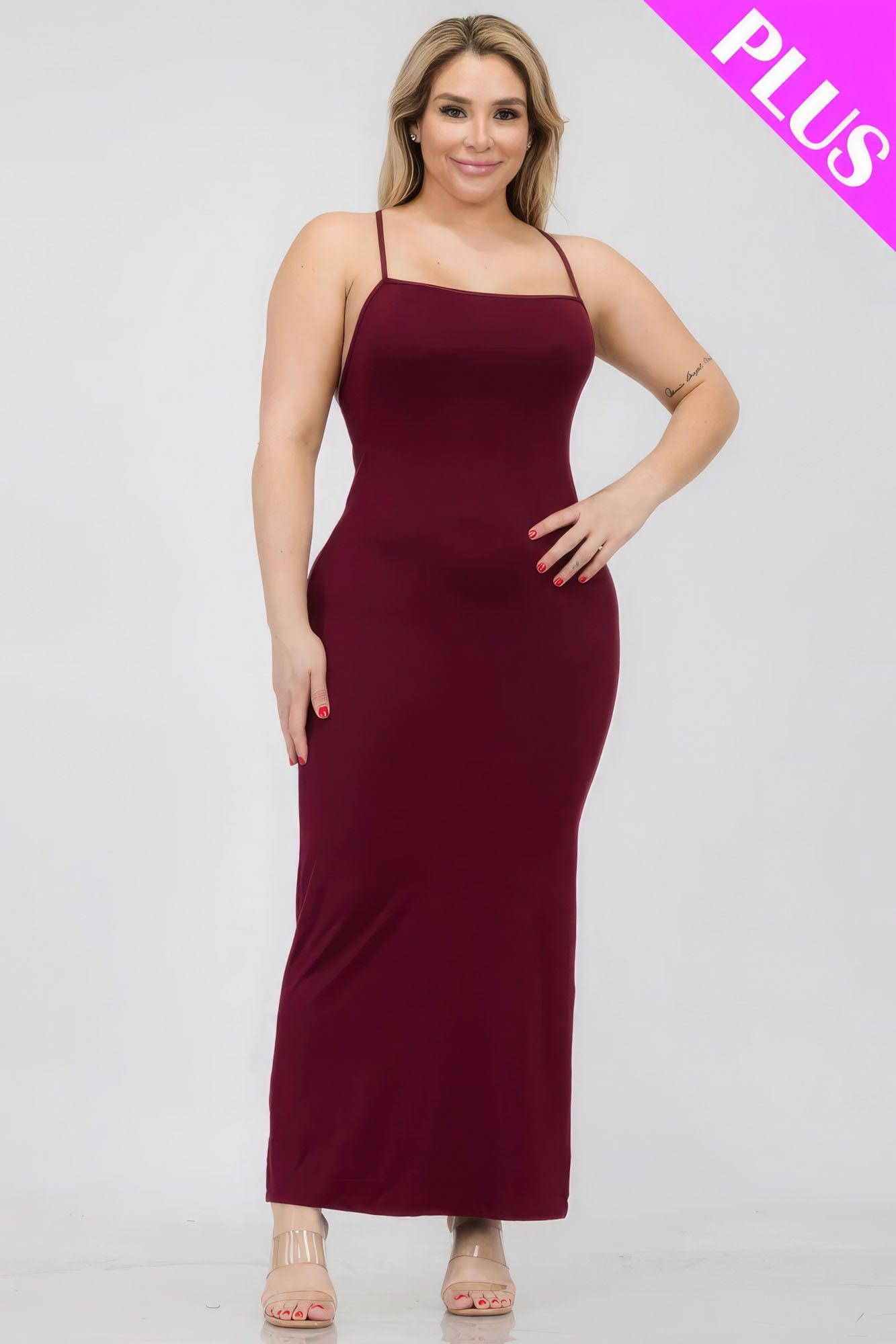 Plus Size Crisscross Back Split Thigh Maxi Dress - AMIClubwear