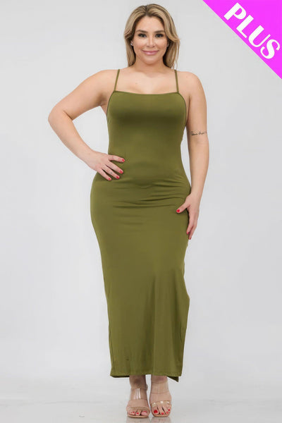 Plus Size Crisscross Back Split Thigh Maxi Dress - AMIClubwear