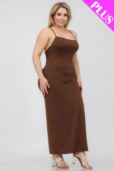 Plus Size Crisscross Back Split Thigh Maxi Dress - AMIClubwear