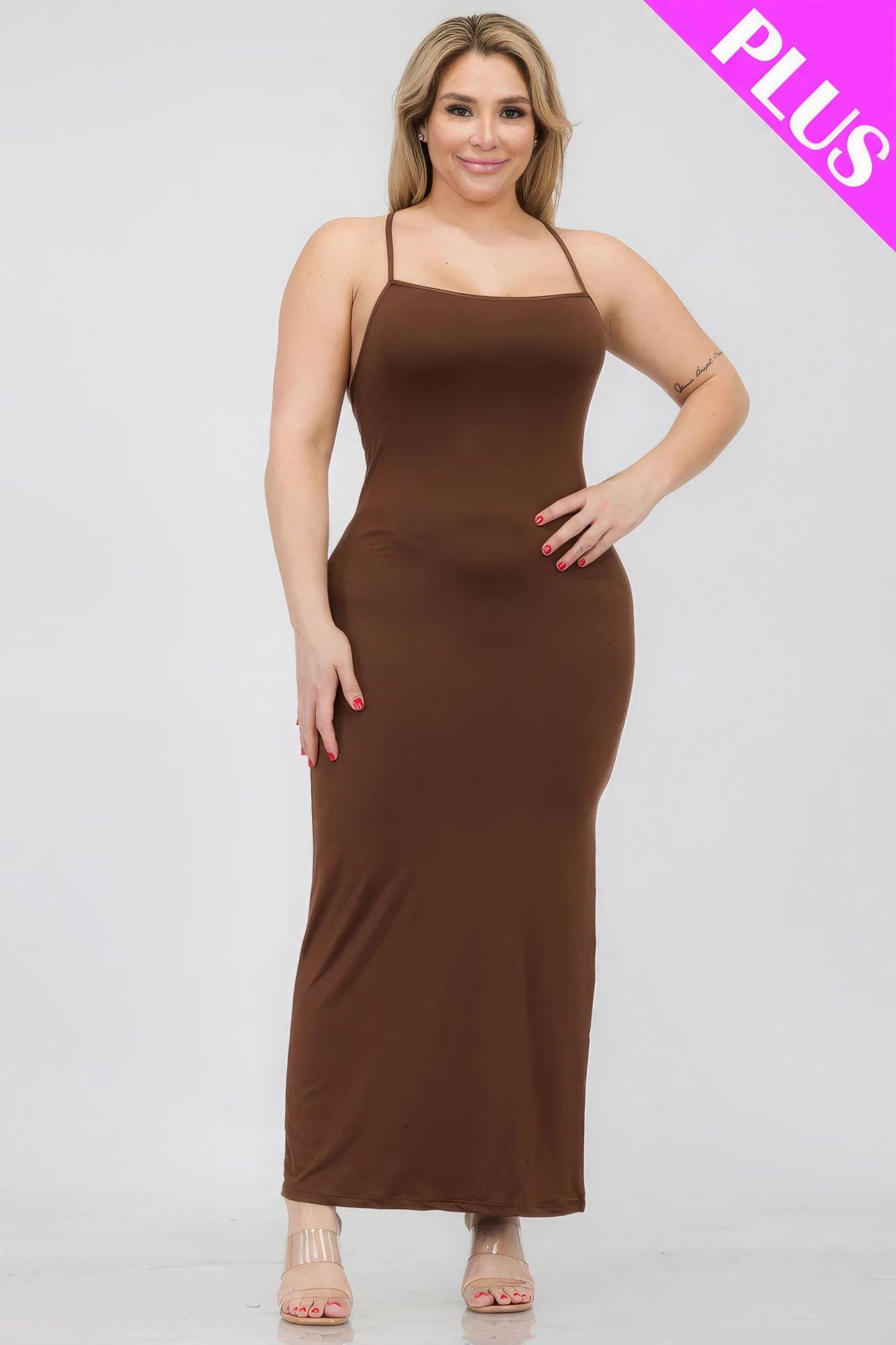 Plus Size Crisscross Back Split Thigh Maxi Dress - AMIClubwear