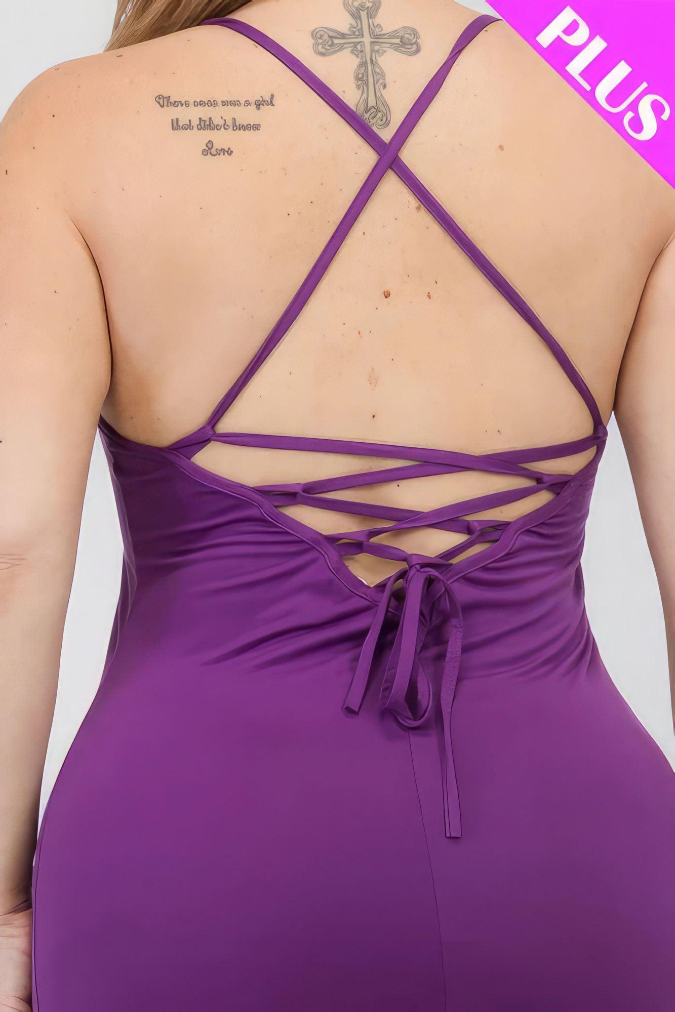 Plus Size Crisscross Back Split Thigh Maxi Dress - AMIClubwear