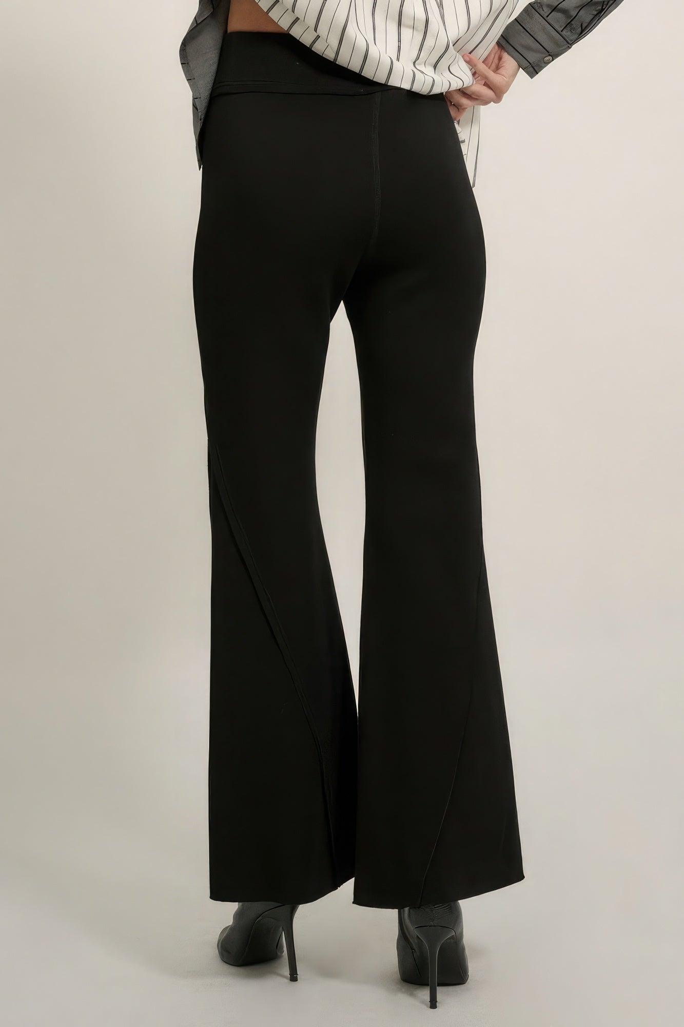 Solid Raw Edge Expose Seam Flare Pants - AMIClubwear