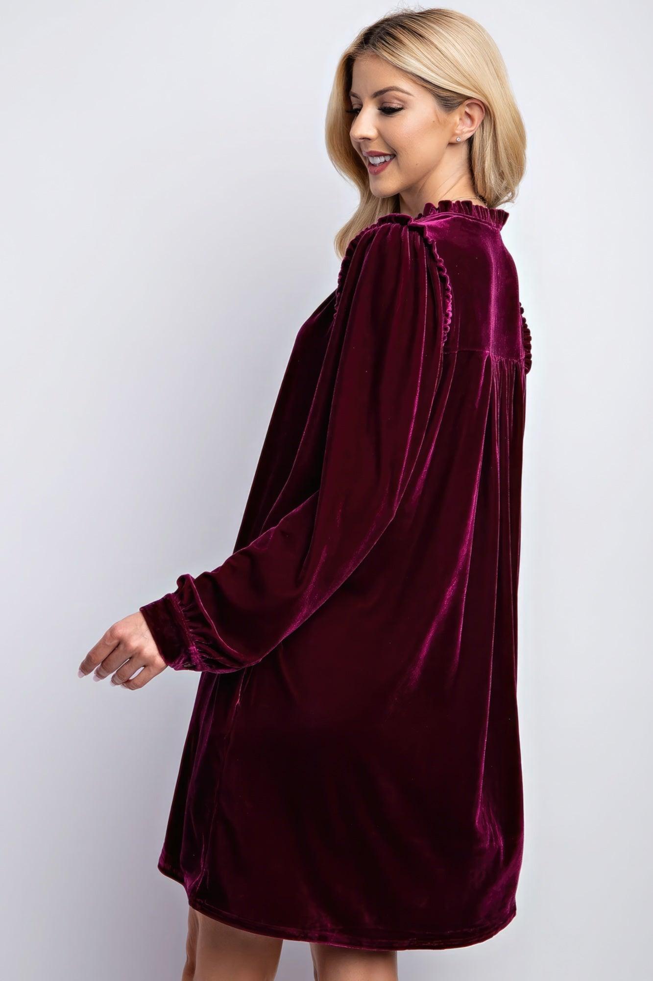 Mini Ruffle Detailing Velvet Dress - AMIClubwear