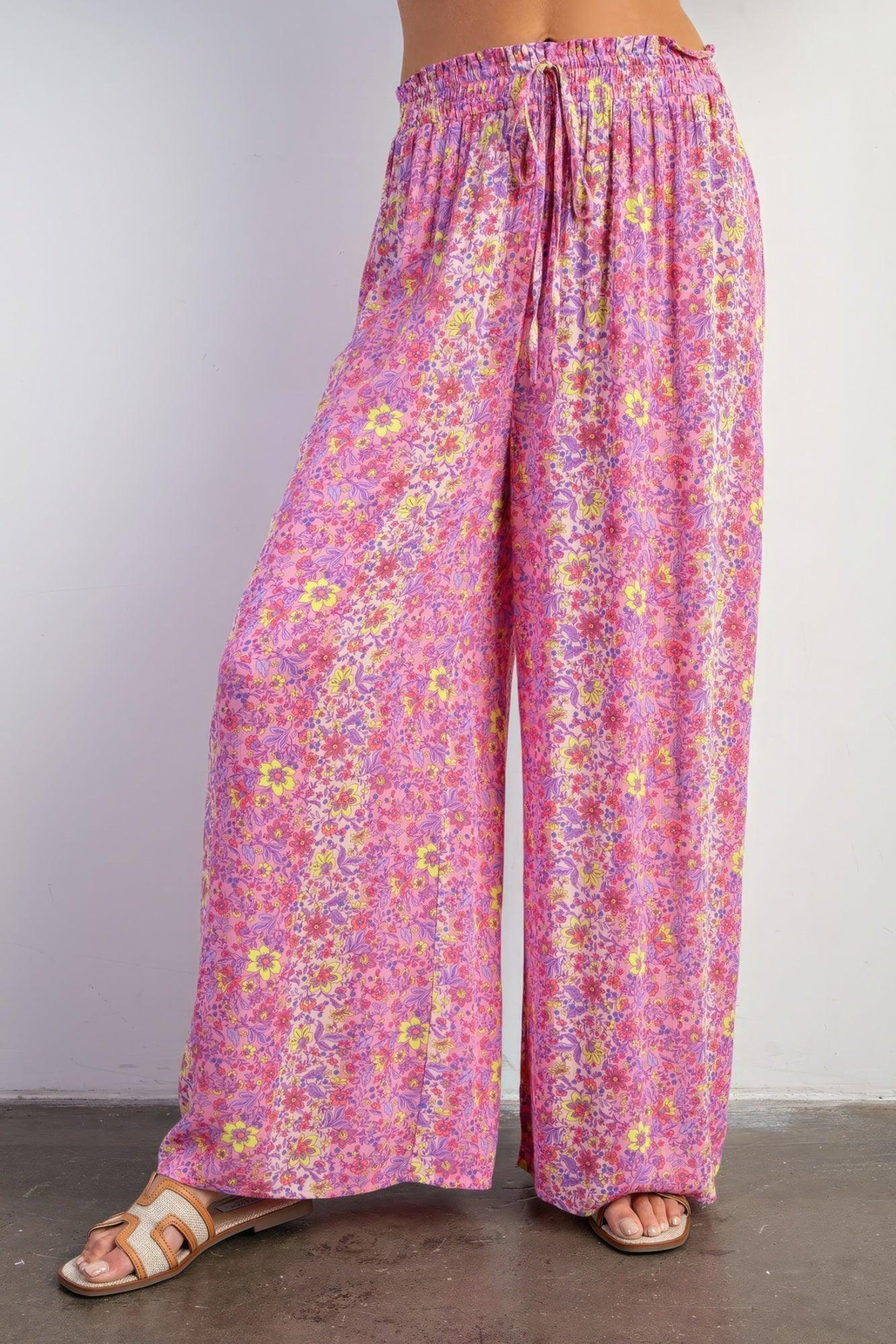 Floral Print Gauze Palazzo Pants - AMIClubwear