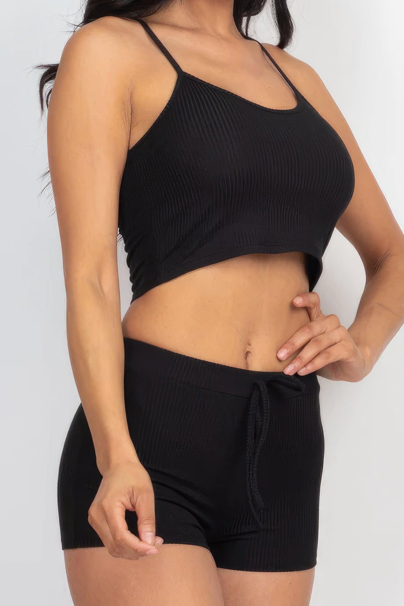 Ribbed Crop Cami Top & Shorts Set - AMIClubwear