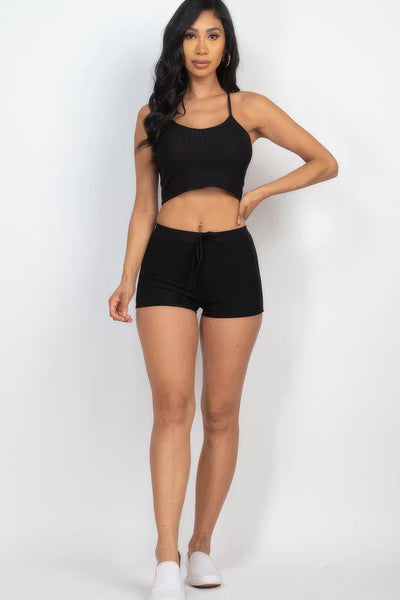 Ribbed Crop Cami Top & Shorts Set - AMIClubwear