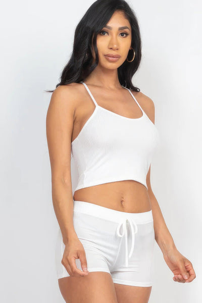 Ribbed Crop Cami Top & Shorts Set - AMIClubwear