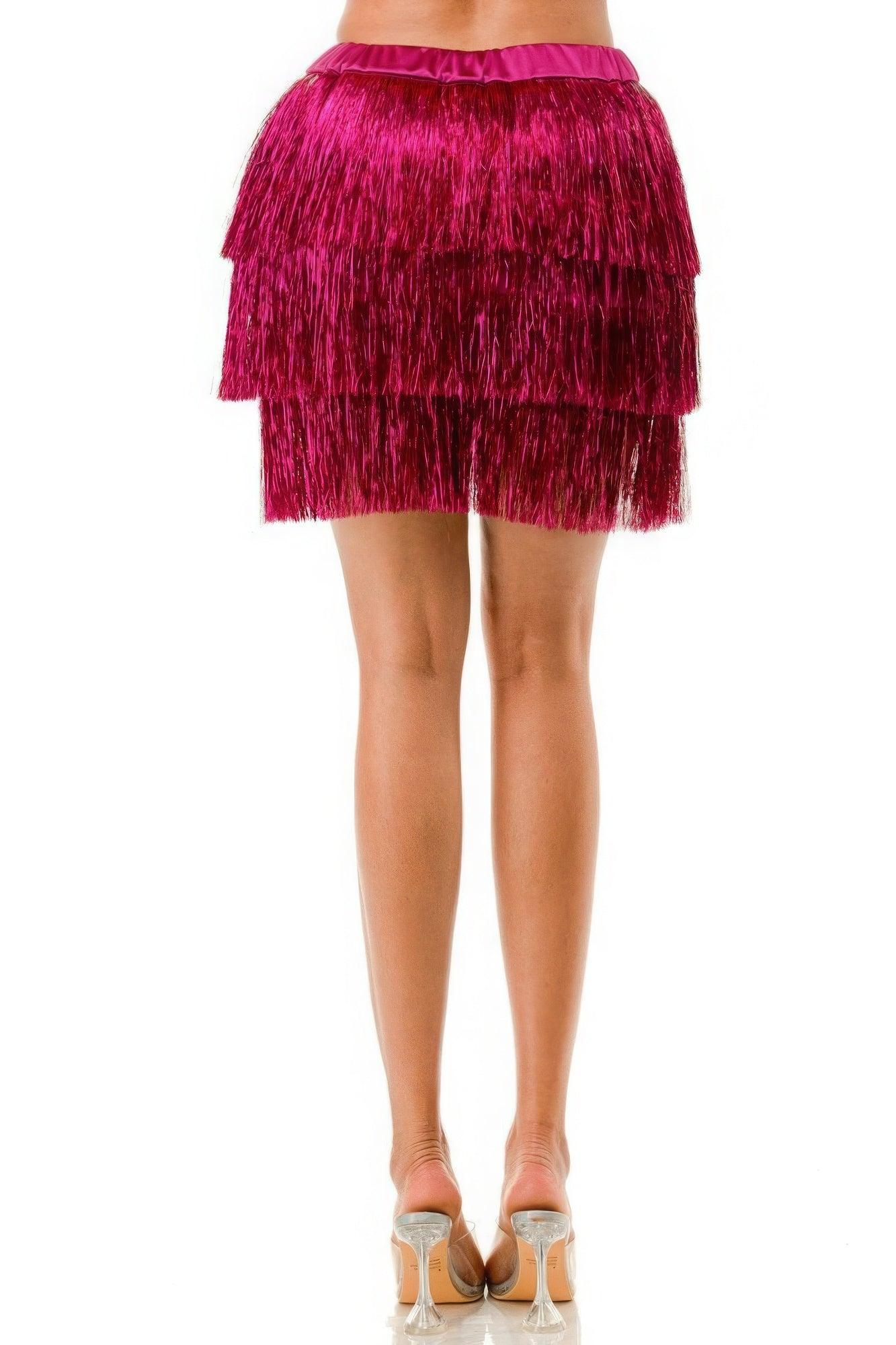 Fringe Metallic Skirt - AMIClubwear