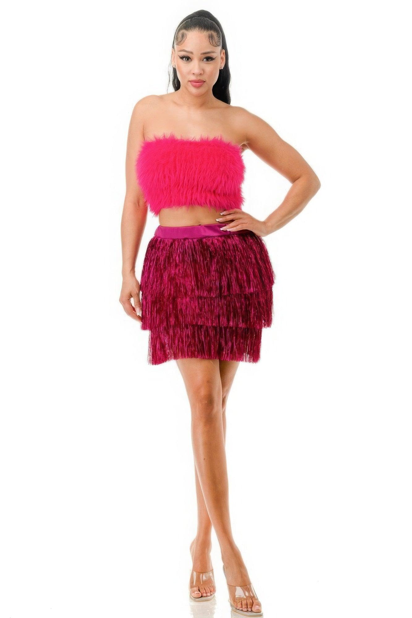 Fringe Metallic Skirt - AMIClubwear