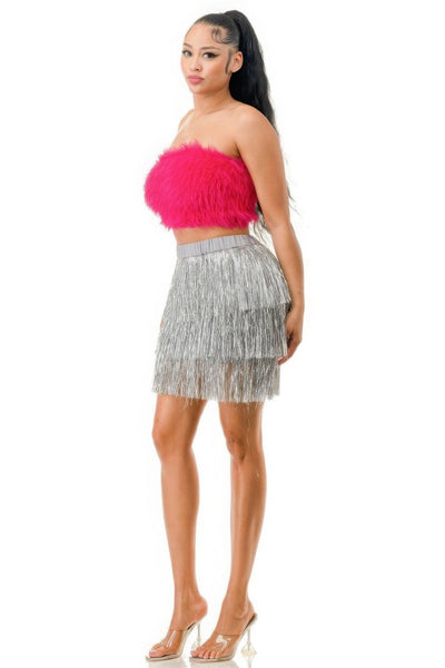 Fringe Metallic Skirt - AMIClubwear