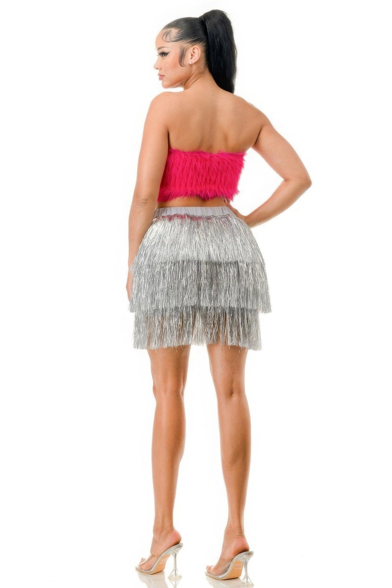 Fringe Metallic Skirt - AMIClubwear