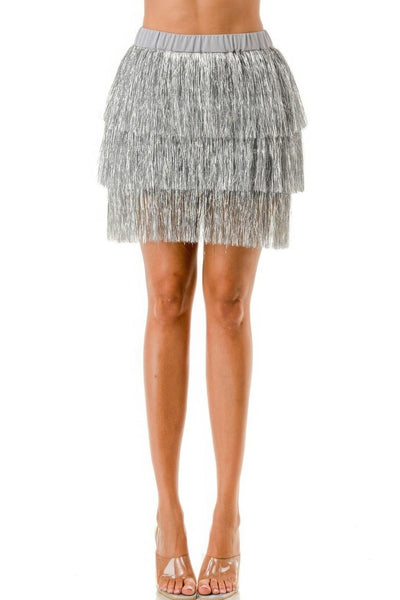 Fringe Metallic Skirt - AMIClubwear