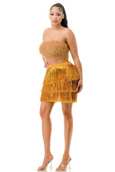 Fringe Metallic Skirt - AMIClubwear