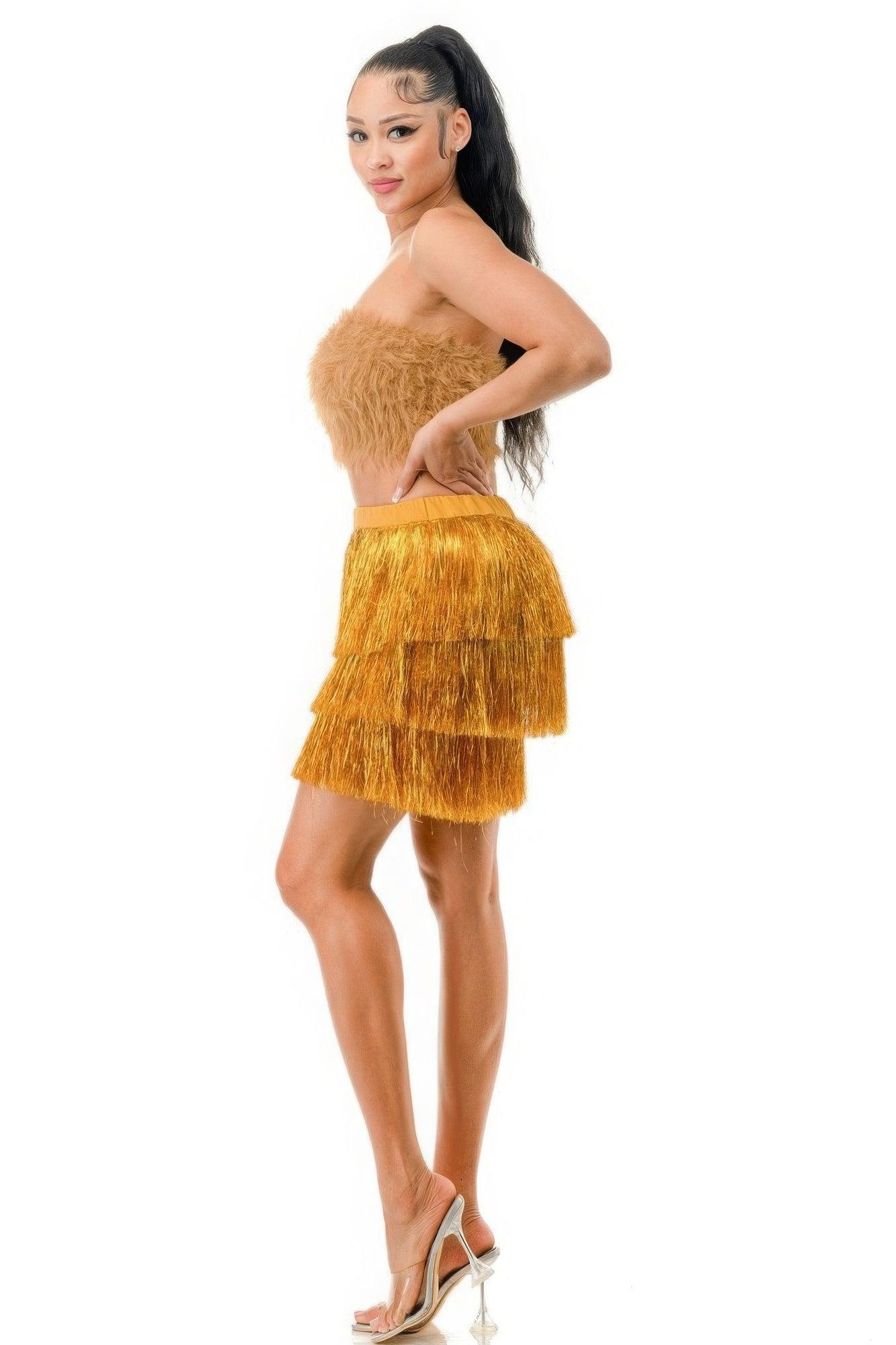 Fringe Metallic Skirt - AMIClubwear