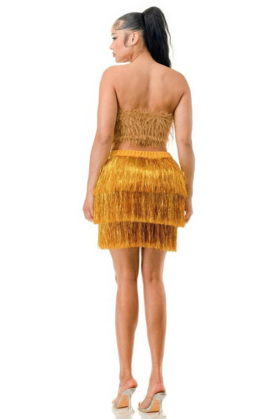 Fringe Metallic Skirt - AMIClubwear