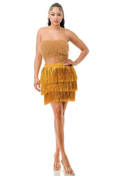 Fringe Metallic Skirt - AMIClubwear