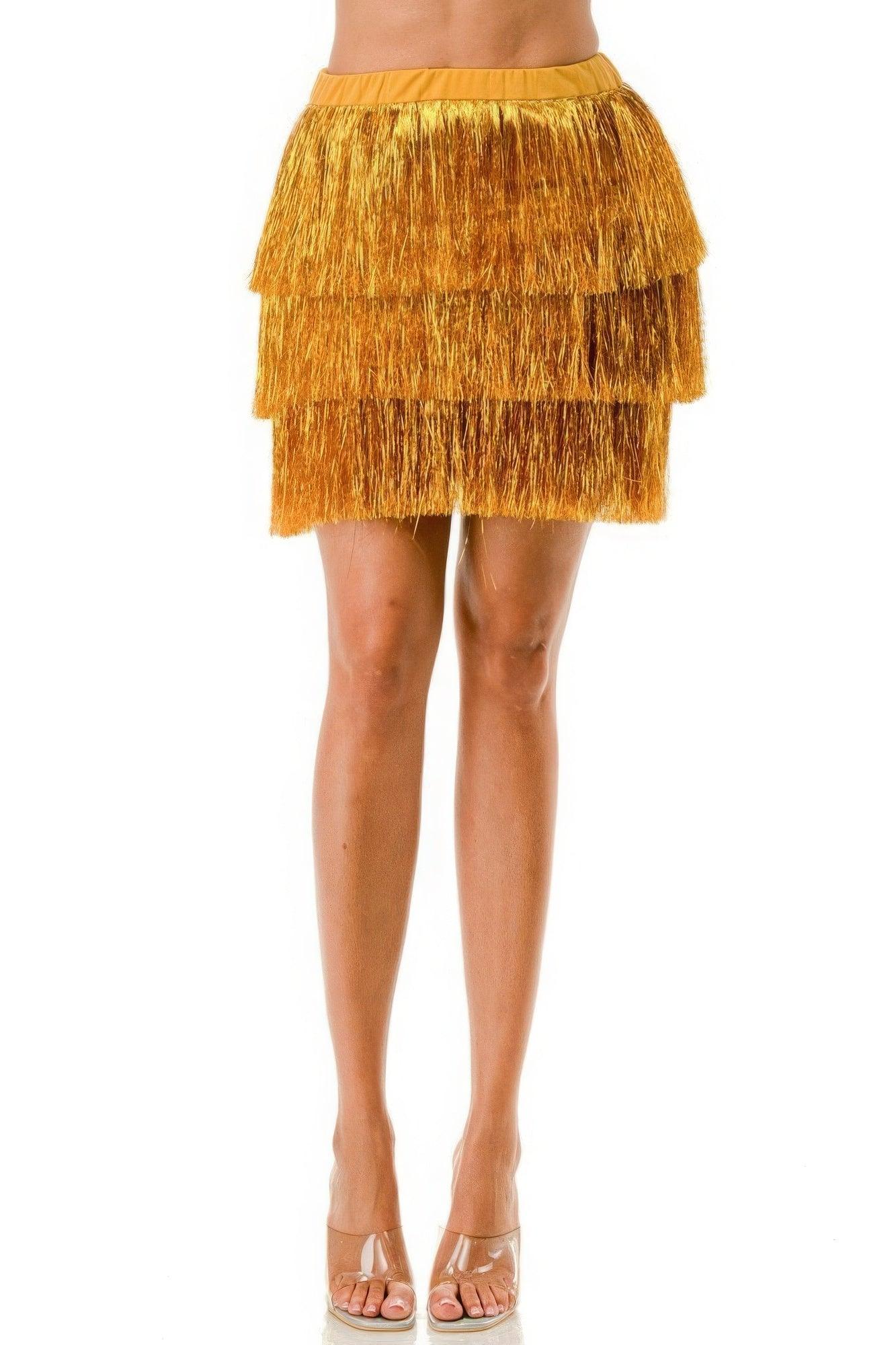 Fringe Metallic Skirt - AMIClubwear