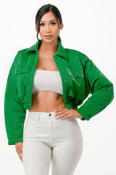 Shiny Puffer Bomber Jacket - AMIClubwear