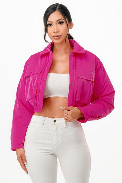 Shiny Puffer Bomber Jacket - AMIClubwear