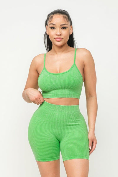 Washed Seamless Basic Tank Top And Shorts Set - AMIClubwear