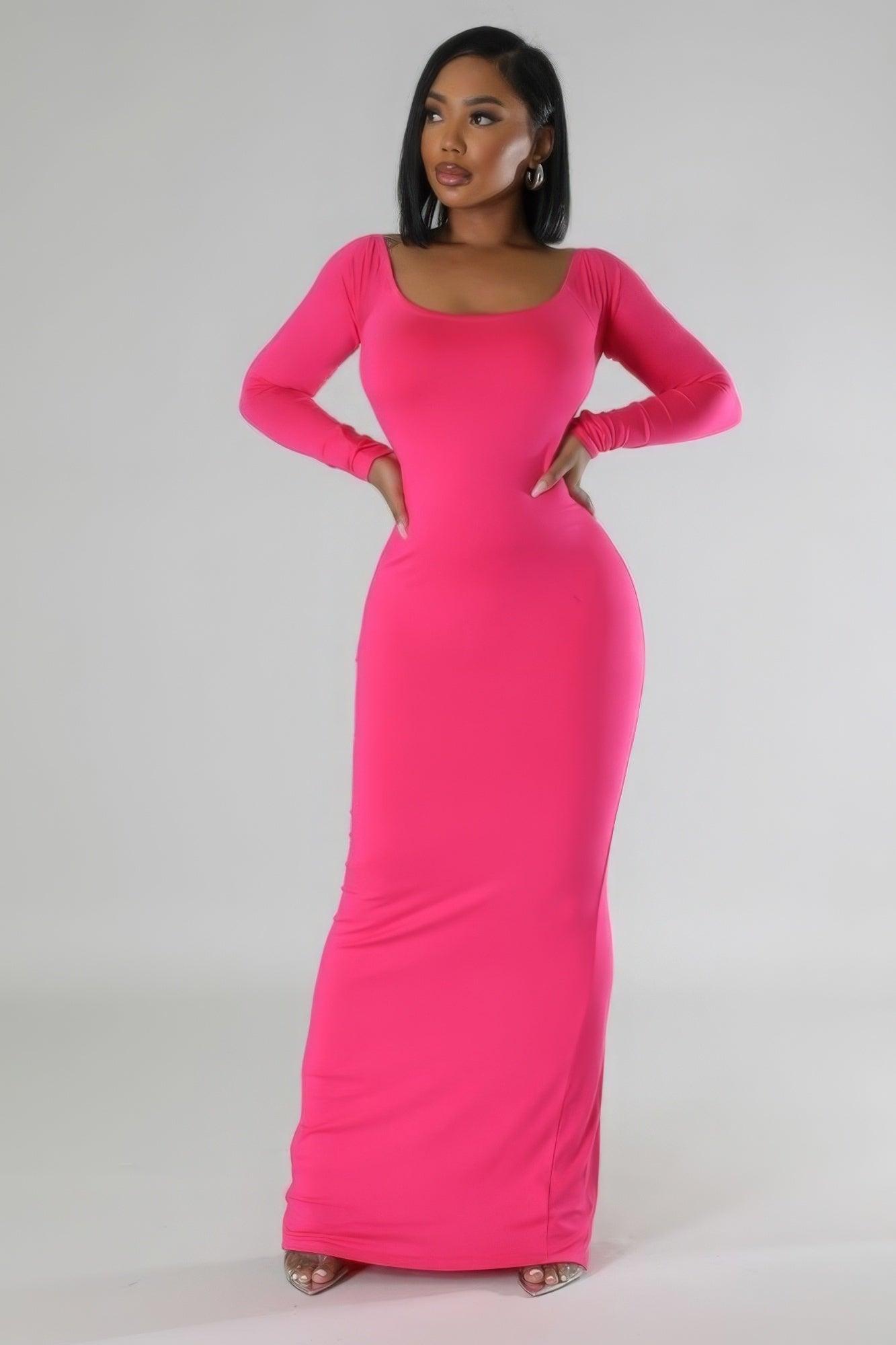 Long Sleeves Stretch Dress - AMIClubwear