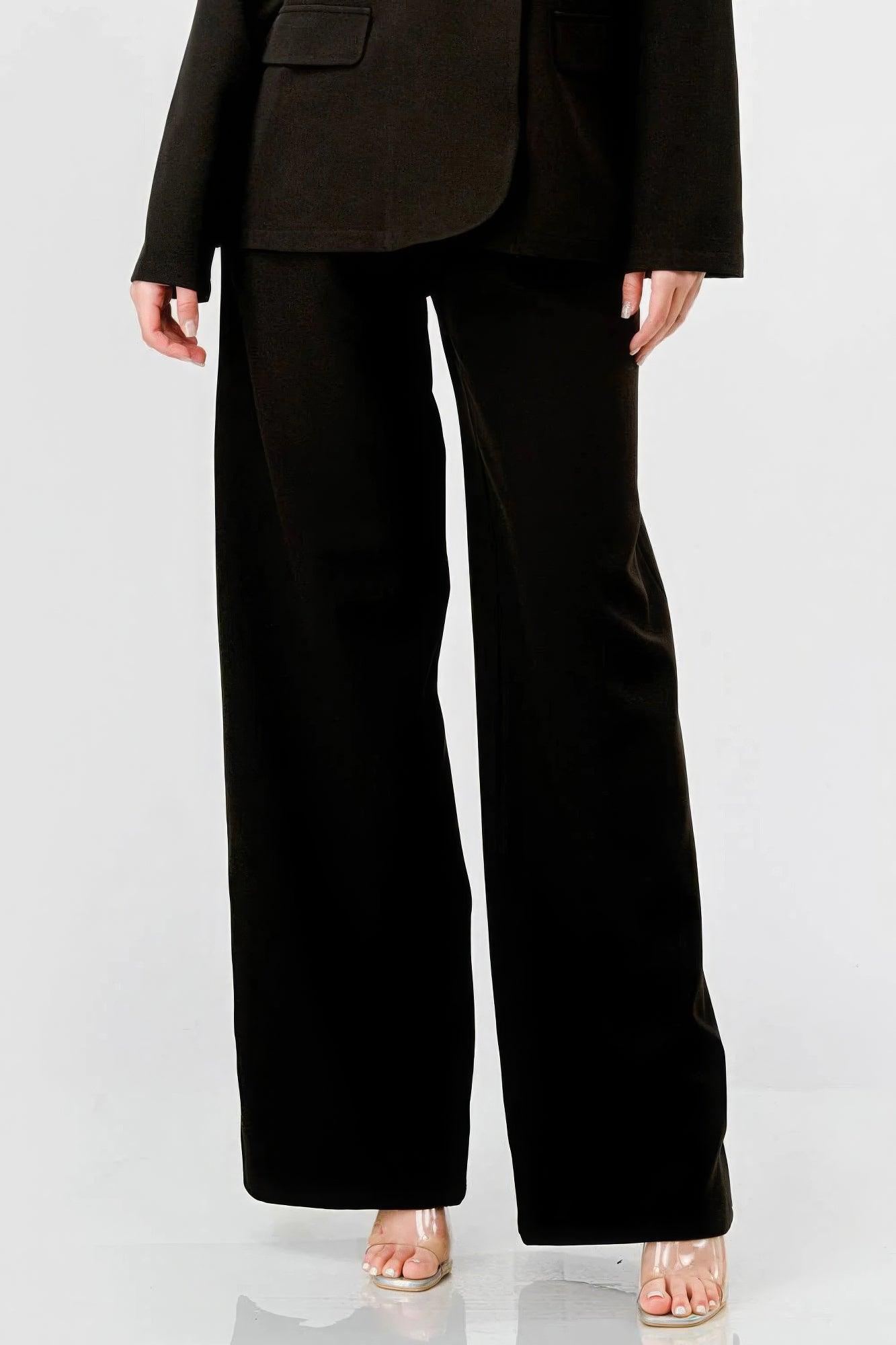 Luxe Stretch Woven Loose Fit Blazer And Wide Legs Pants Semi Formal Set - AMIClubwear