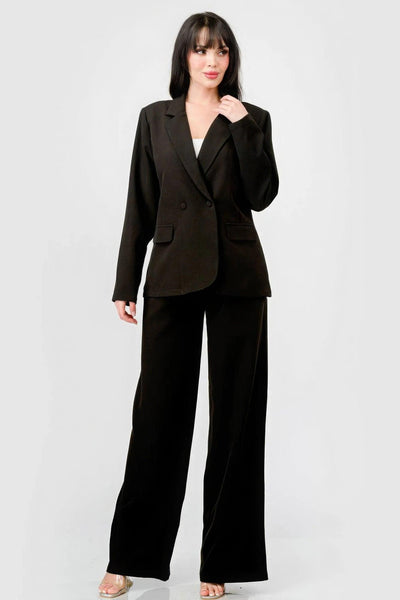 Luxe Stretch Woven Loose Fit Blazer And Wide Legs Pants Semi Formal Set - AMIClubwear