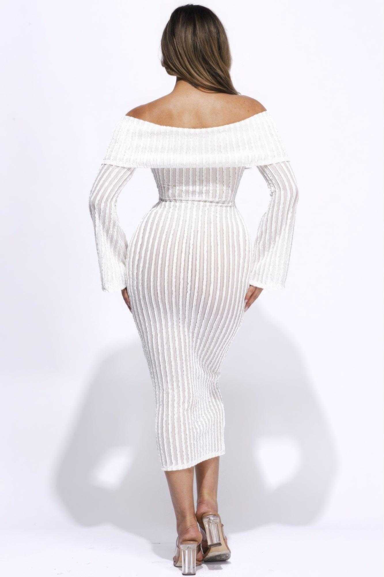 Ruffled Fabric Off Shoulder Midi Dress With Flared Sleeve - AMIClubwear