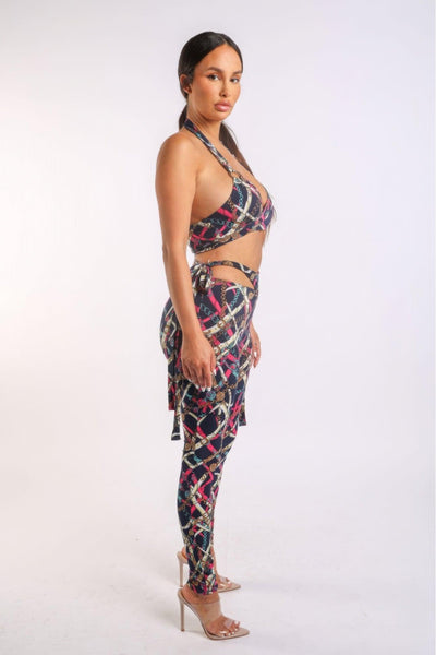 Printed Tie Detailed Jumpsuit - AMIClubwear