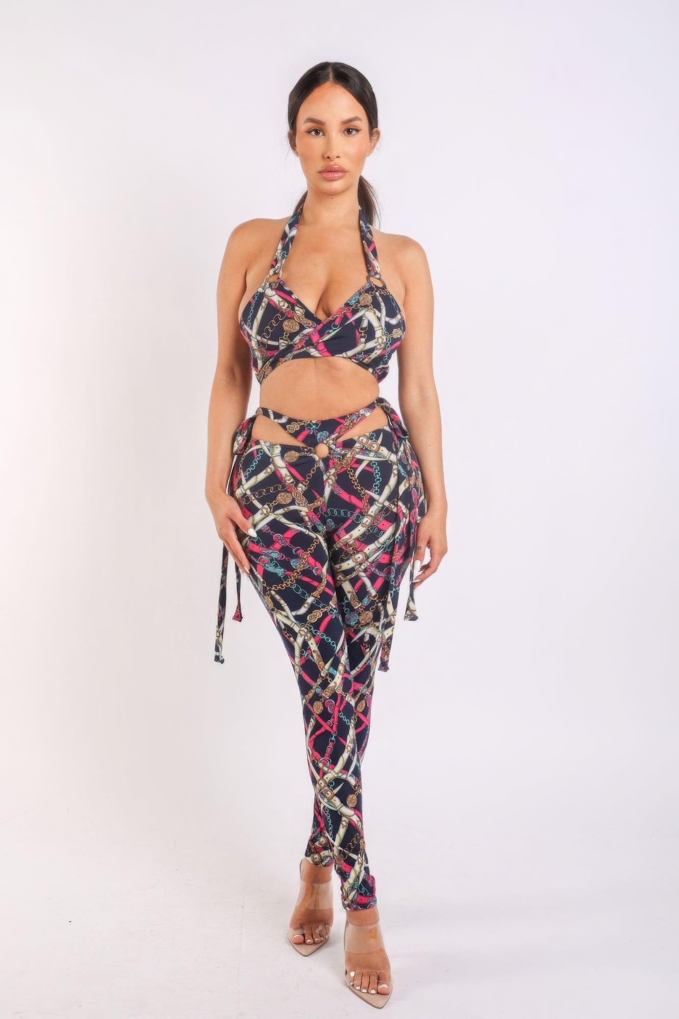 Printed Tie Detailed Jumpsuit - AMIClubwear