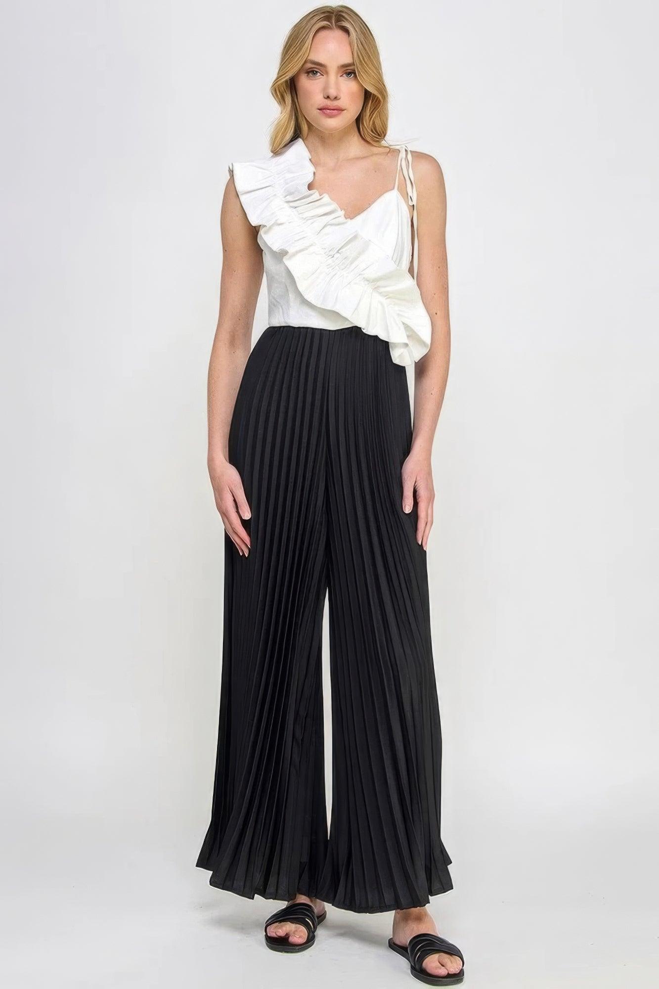 Cami Asymmetrical Ruffle Detail Pleated Bottom Jumpsuit - AMIClubwear