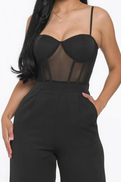 Mesh Insert Cup Wide Leg Jumpsuit - AMIClubwear