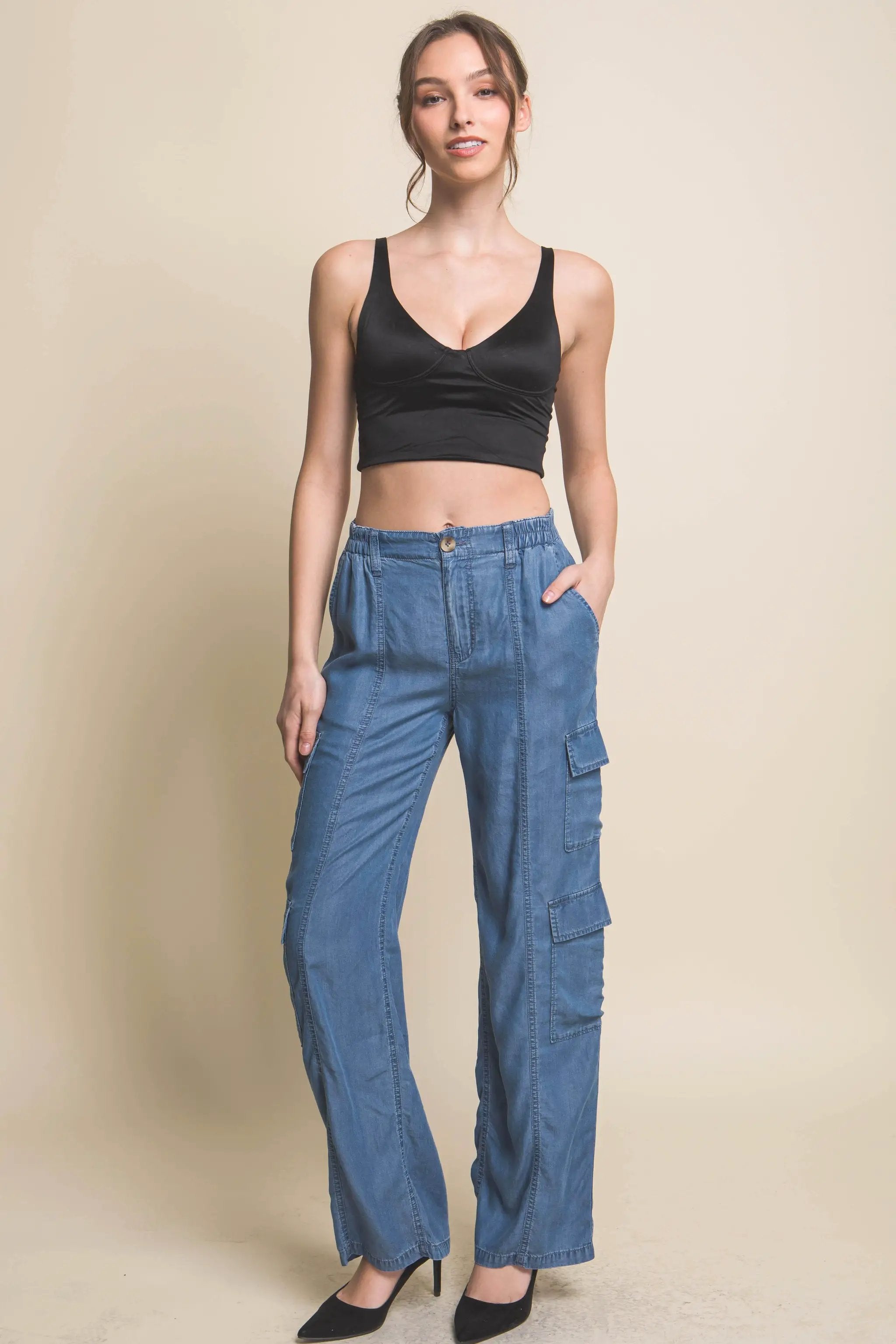 Full-length Tencel Pants With Cargo Pockets