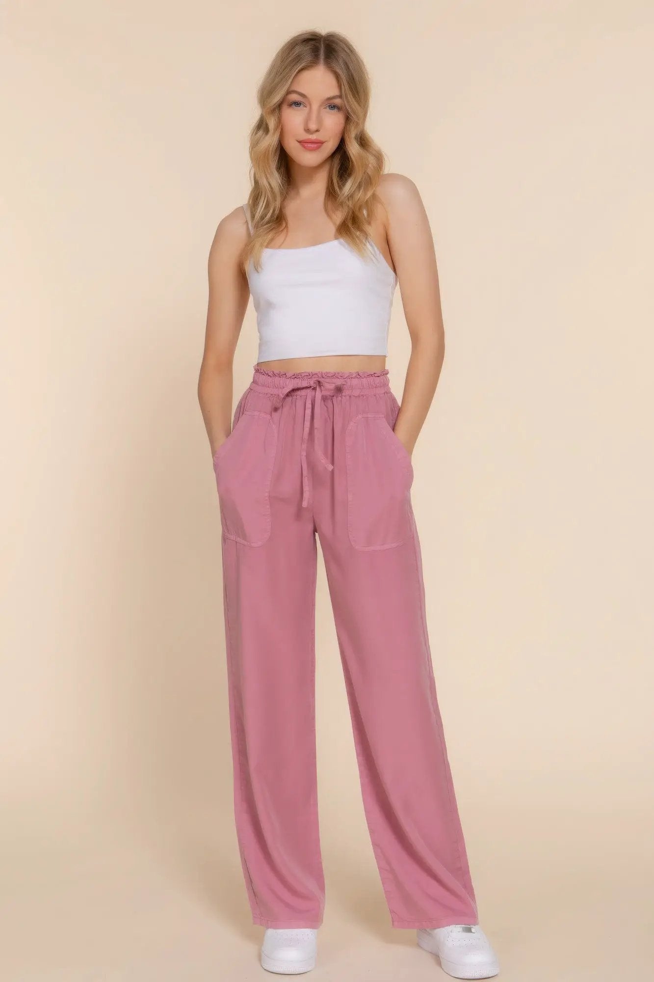 Elastic Waist Tencel Long Pants