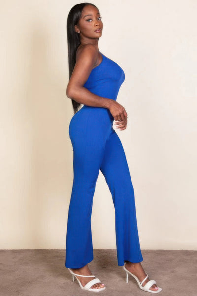 Ribbed sleeveless wide leg jumpsuit