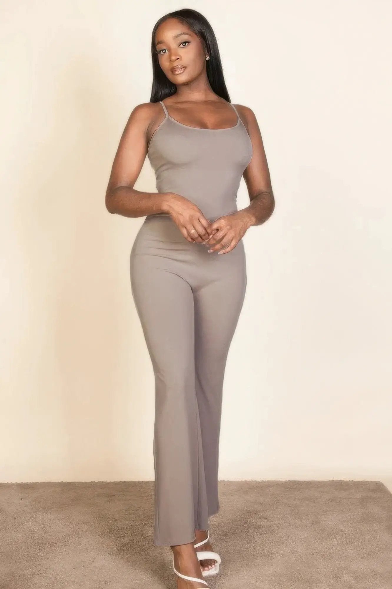 Ribbed sleeveless wide leg jumpsuit