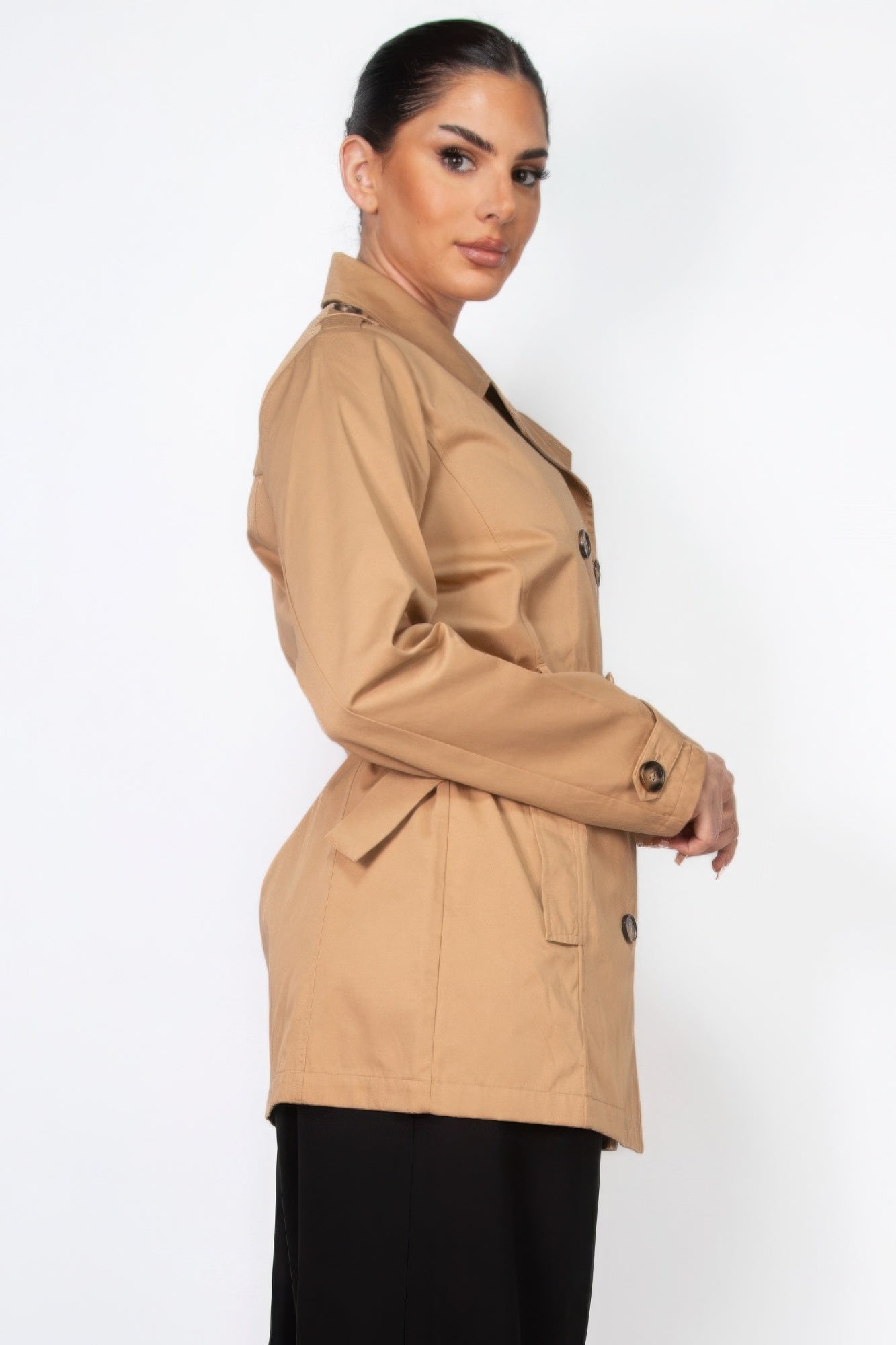 Double-breasted Notch Belted Coat