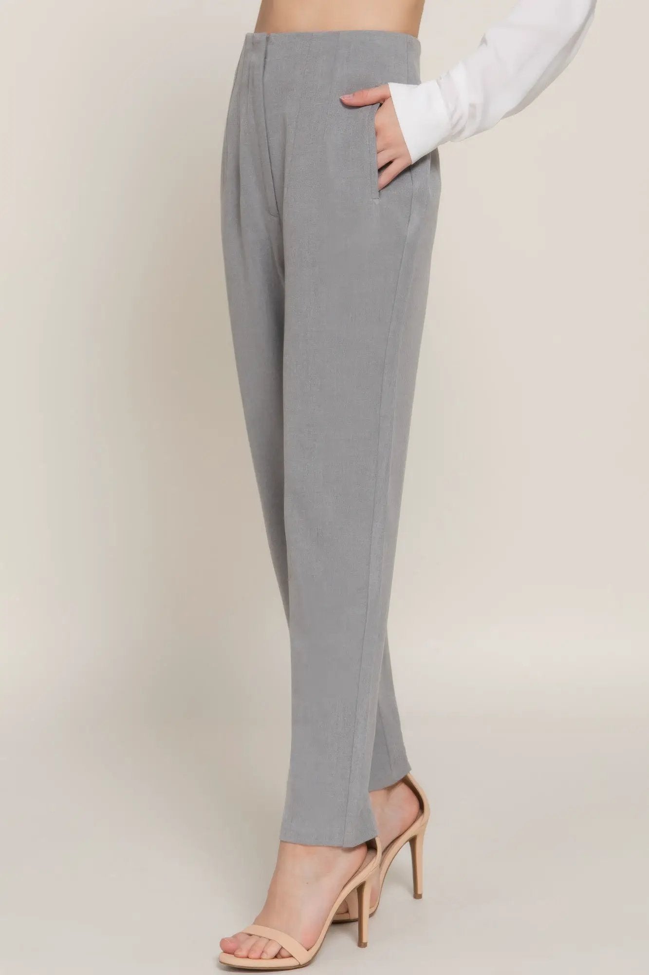 High Waist Pintuck Detail Long Pants
