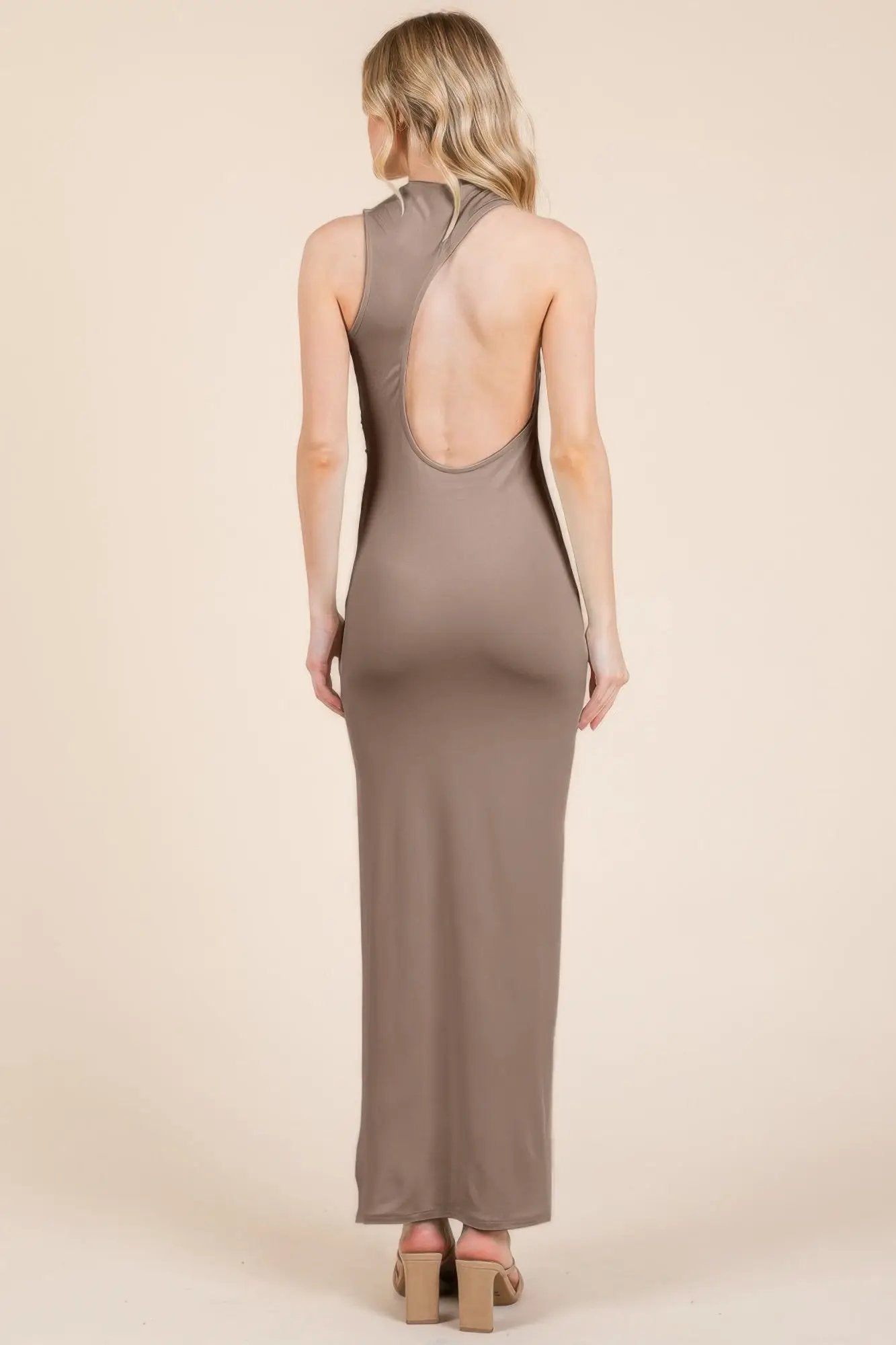 Back Cut Out Side Shirring Side Slit Maxi Dress