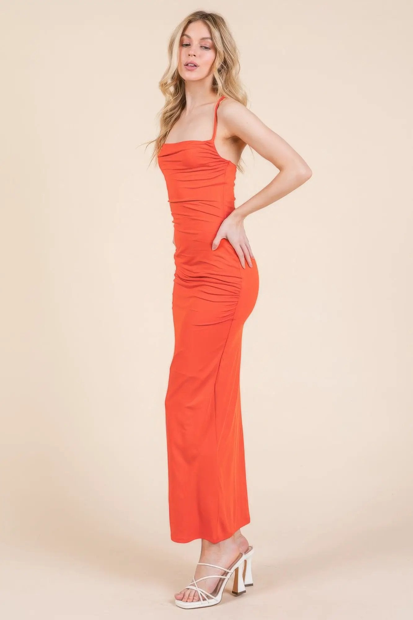 Asymmetry Ruched Double Layered Maxi Dress