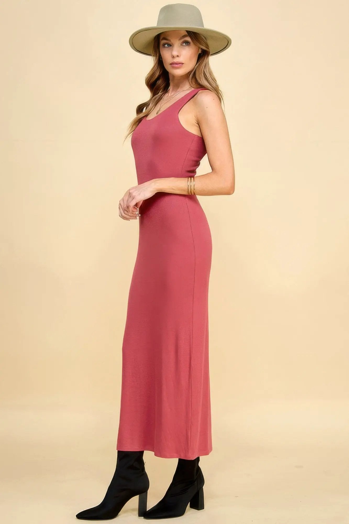Double Layered Ribbed Double Scoop Tank Maxi Dress