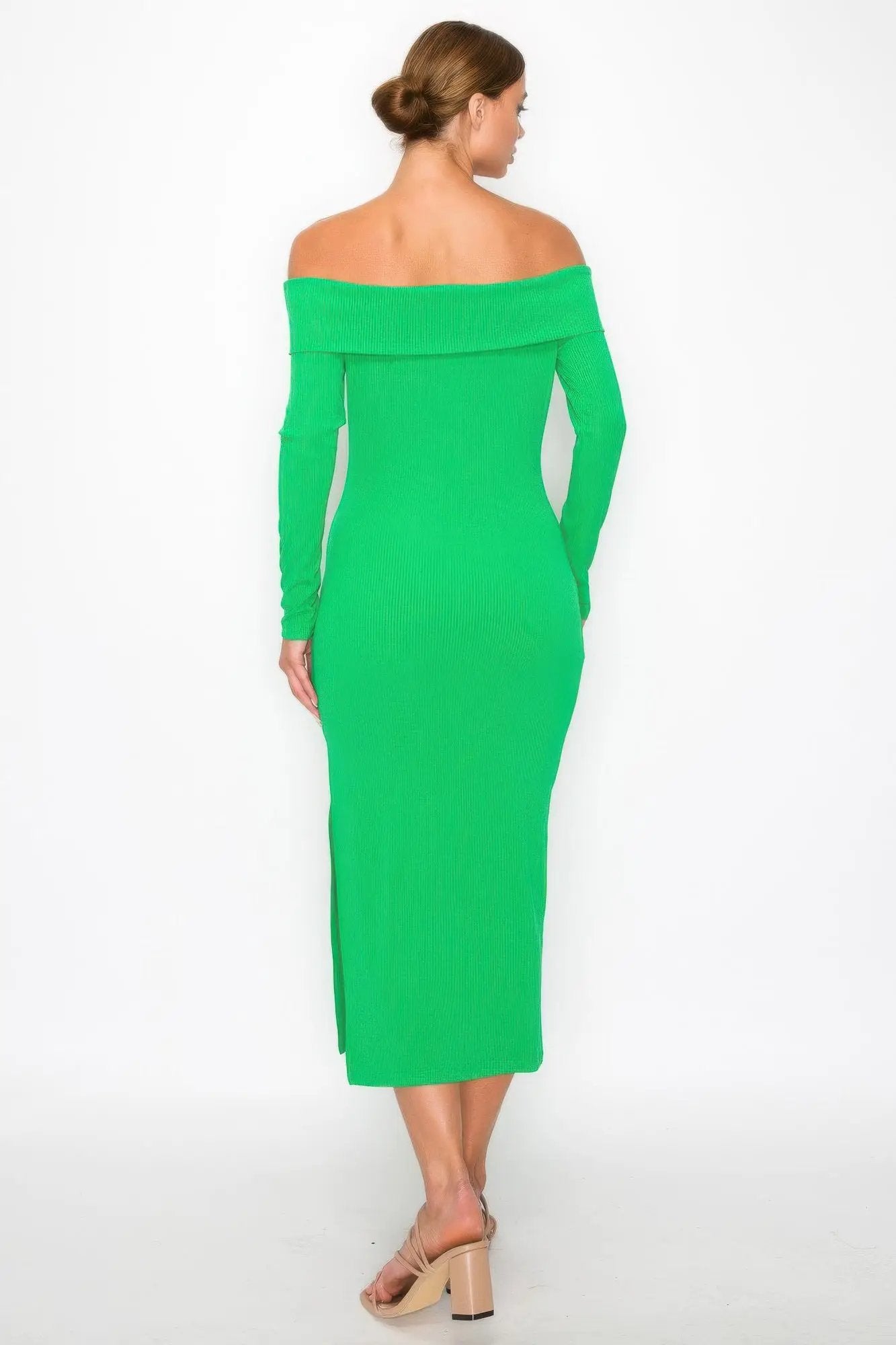 Off-shoulder Rib Midi Dress