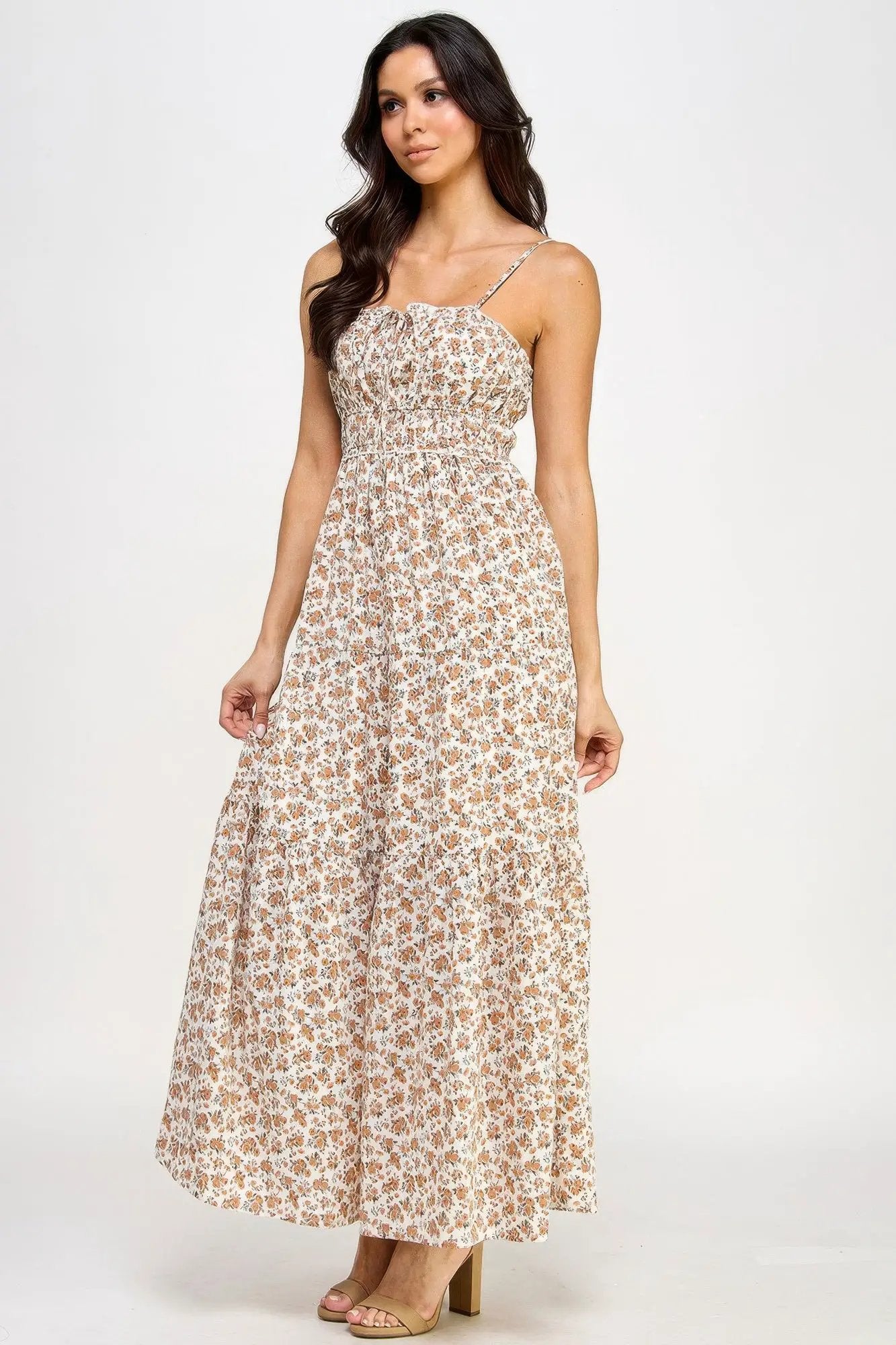 Floral Smocked Ruffle Maxi Dress